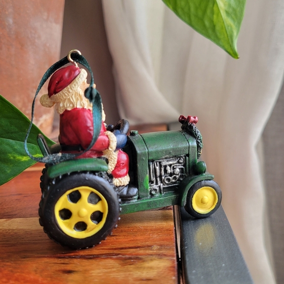 Vintage Santa Farming the Fields Santa Driving on the Tractor Christmas Ornament - Picture 2 of 10